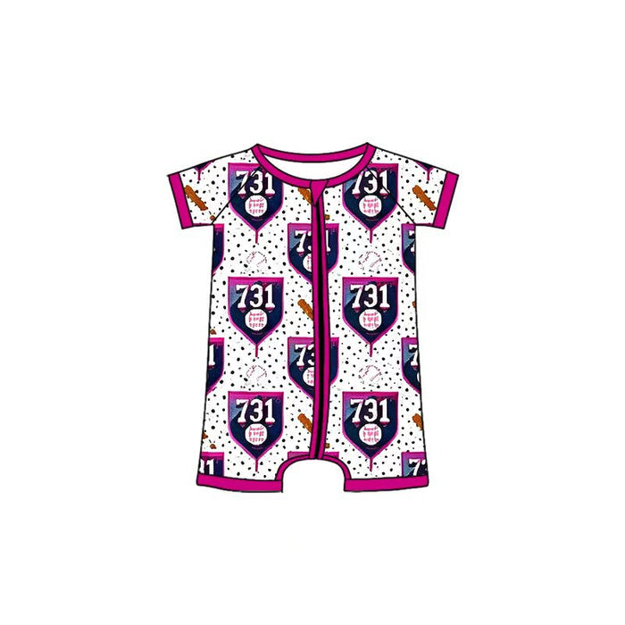 (Custom Design Preorder MOQ 5) Kids Girls 731 Short Sleeve Zipper Romper