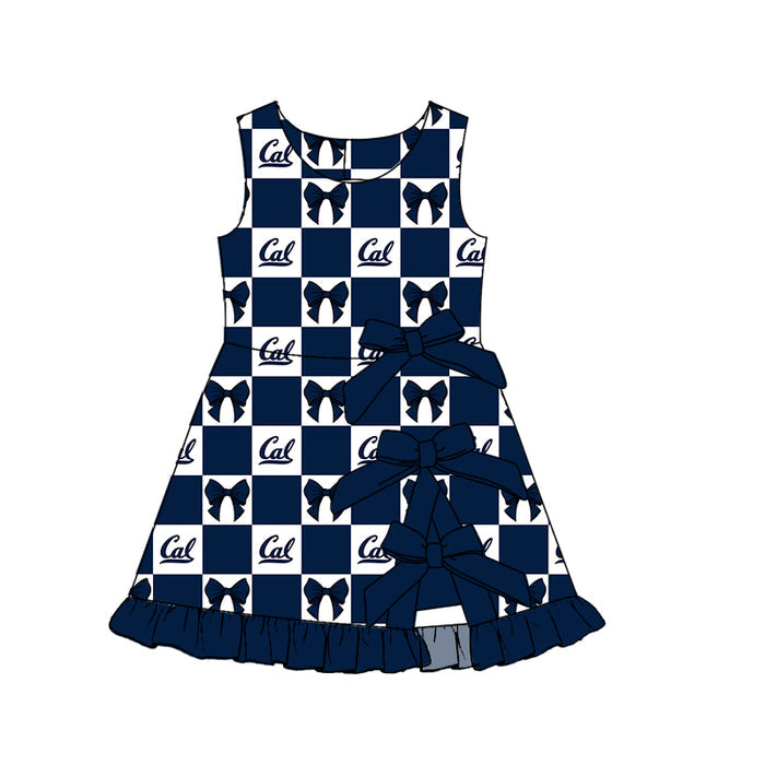 (Custom Design Preorder MOQ 5 ) Kids Girls Bears Navy Sleeveless Active Dress