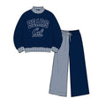 (Custom Design Preorder MOQ 5 ) Kids Girls Bears Navy Top with Wide Pants Outfit