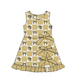 (Custom Design Preorder MOQ 5 ) Kids Girls Buf Aloes Tan Sleeveless Active Dress