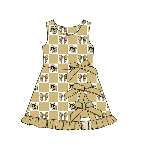(Custom Design Preorder MOQ 5 ) Kids Girls Buf Aloes Tan Sleeveless Active Dress