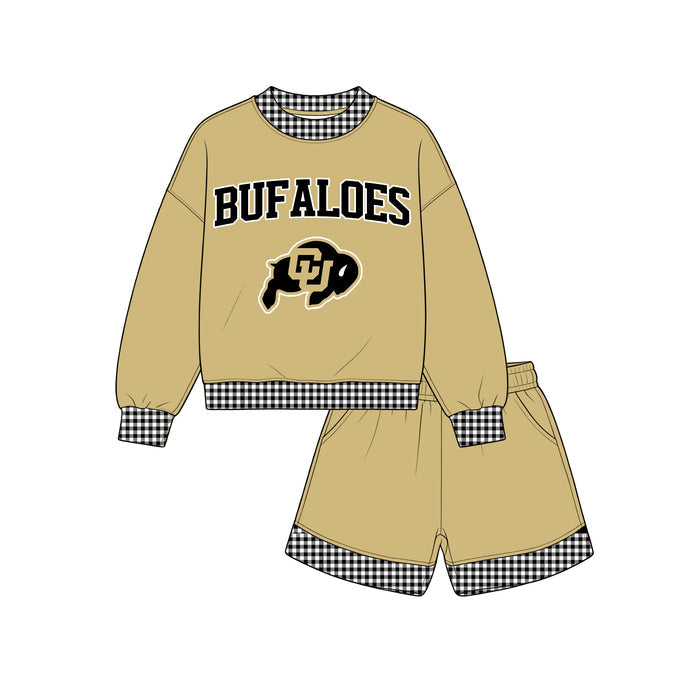 (Custom Design Preorder MOQ 5 ) Kids Girls Buf Aloes Tan Top with Shorts Outfit