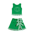 (Custom Design Preorder MOQ 5 ) Kids Girls Ducks Green Tank Top with Shorts Active Outfit