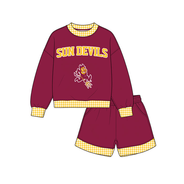 (Custom Design Preorder MOQ 5 ) Kids Girls Sun Devils Top with Shorts Outfit