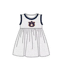 (Custom Design Preorder MOQ 5) Kids Girls Teams Auburn  Navy Polka Dot Sleeveless Dress