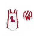(Custom Design Preorder MOQ 5) Kids Girls Teams  Navy Polka Dot Sleeveless  Romper