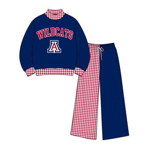 (Custom Design Preorder MOQ 5 ) Kids Girls Wildcats Top with Wide Pants Outfit