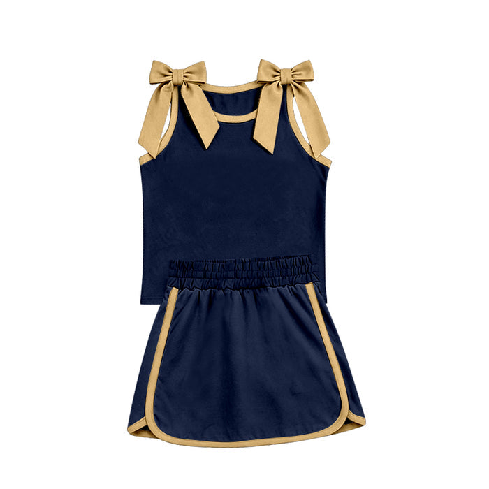 (Custom Design Preorder MOQ 5) Navy & Gold Bows Tank Top Skort Mommy and Me Summer Clothes Set