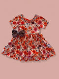 (Custom Design Preorder MOQ 5) Orange Flowers Girls Fall Dress