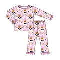 (Custom Design Preorder MOQ 5) Pumpkin Candy Bows Pink Print Girls Halloween Pajamas Clothes Set