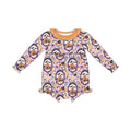 (Custom Design Preorder MOQ 5 ) Pumpkin Flowers Bows Print Baby Girls Halloween Long Sleeve Romper