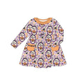 (Custom Design Preorder MOQ 5)  Pumpkin Flowers Bows Print Girls Halloween Long Sleeve Pockets Dress