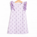 (Custom Design Preorder MOQ 5) Purple Small Flowers Bows Print Girls Summer Dress