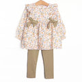 (Custom Design Preorder MOQ 5) Small Orange Flowers Tunic Top Legging Pants Girls Fall Clothes Set