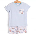 (Custom Design Preorder MOQ 5) Stripes Pocket Top Whale Boat Shorts Boys Summer Outfits