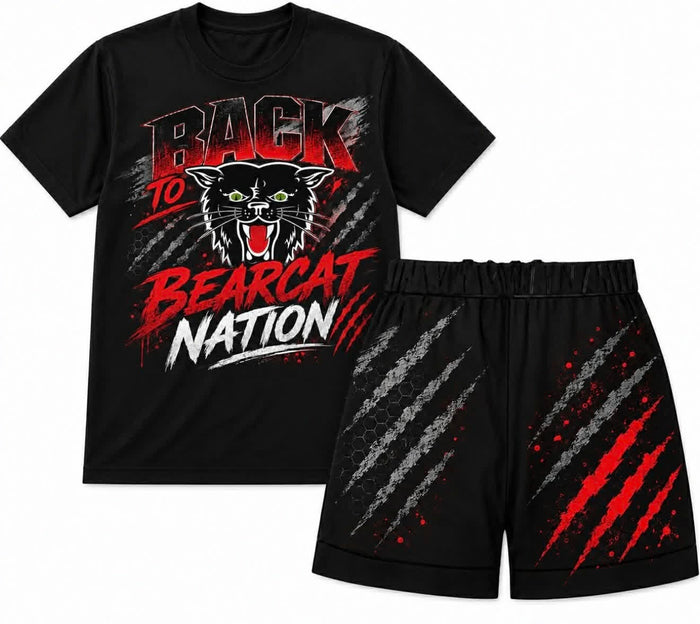 (Custom Design Preorder MOQ 5) Teams Bearcat Black Print Boys Summer Clothes Set