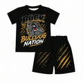 (Custom Design Preorder MOQ 5) Teams BULLDOG Black Print Boys Summer Clothes Set