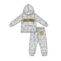 (Custom Design Preorder MOQ 5) Teams Bulldogs Grey Camo Hoodie Top Pockets Pants Kids Clothes Set