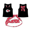(Custom Design Preorder MOQ 5) Teams Chiefs KC Black Tank Top Red Skort Girls Summer Clothes Set
