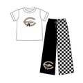 (Custom Design Preorder MOQ 5) Teams Comanche White Top Black Checkered Straight Pants Girls Clothes Set