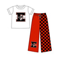 (Custom Design Preorder MOQ 5) Teams Eastland White Top Checkered Straight Pants Girls Clothes Set