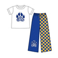(Custom Design Preorder MOQ 5) Teams Lions White Top Checkered Straight Pants Girls Clothes Set