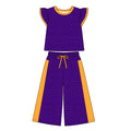 (Custom Design Preorder MOQ 5) Teams Purple Polka Ruffle Sleeve Top with Wide Pants Outfit