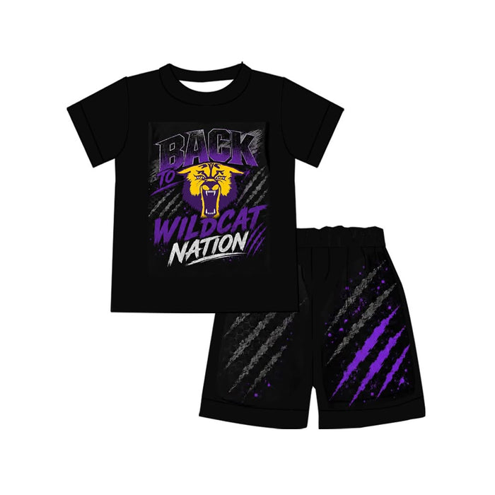 (Custom Design Preorder MOQ 5) Teams WILDCAT Black Print Boys Summer Clothes Set