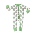 (Custom Design Preorder MOQ 5 ) Tree Gift Print Baby Girls Christmas Zipper Sleeper Romper
