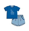 (Custom  Preorder MOQ 5) Baby Boys Blue LA Top Pockets Stripe Short Team Clothes Set