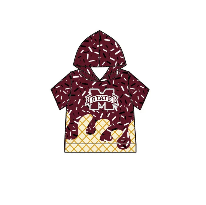 (Custom Preorder MOQ 5) Baby Boys Drip Sprinkles M State Team Short Sleeves Hoodies Top