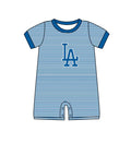 (Custom  Preorder MOQ 5) Baby Boys Short Sleeve Blue Stripe LA Team Rompers