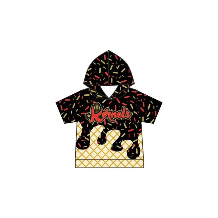 (Custom Preorder MOQ 5) Baby Boys Short Sleeves Black Corn Kernels Team Hoodies Top