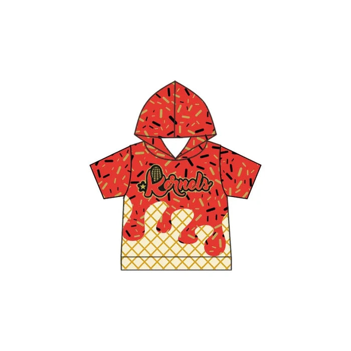 (Custom Preorder MOQ 5) Baby Boys Short Sleeves Red Corn Kernels Team Hoodies Top