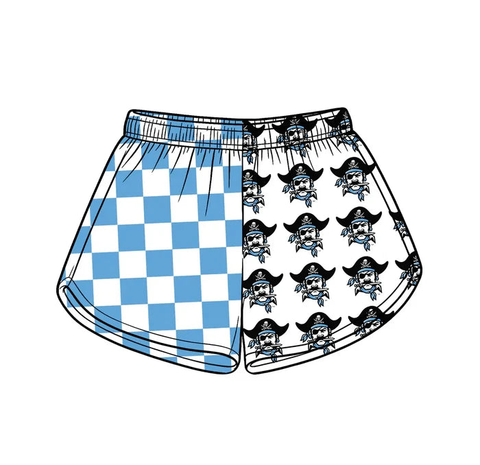 (Custom  Preorder MOQ 5) Baby Girls Blue Checked Hankinson Pirates Team Shorts Bottom