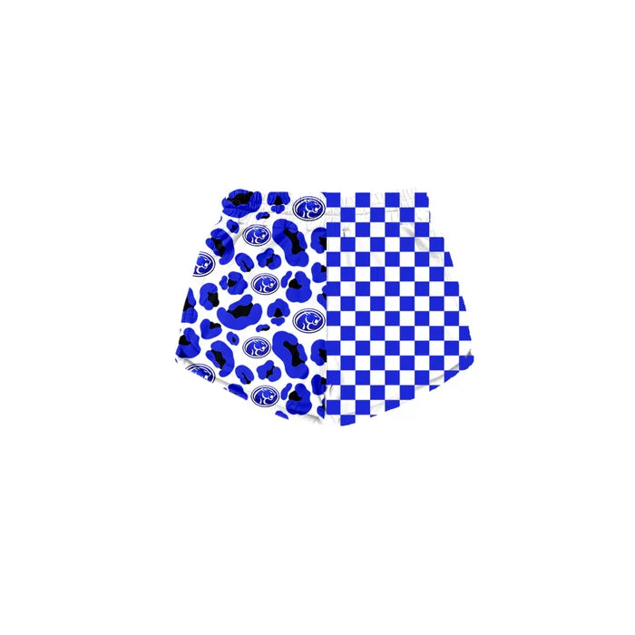 (Custom  Preorder MOQ 5) Baby Girls Blue Checked Leopard Cougars Team Shorts Bottom