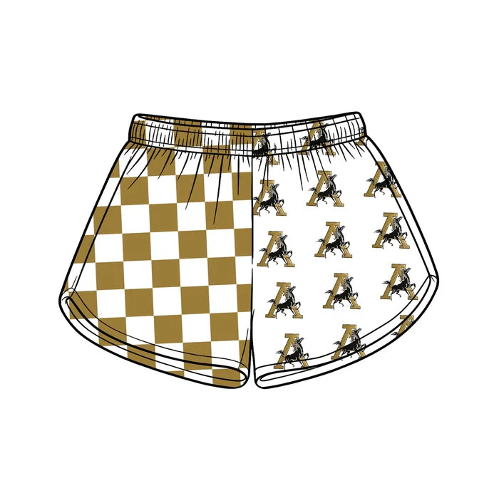 (Custom  Preorder MOQ 5) Baby Girls Gold Checked A Horses Team Shorts Bottom