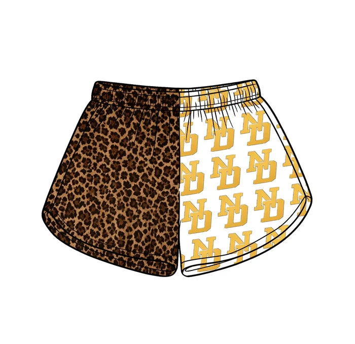 (Custom  Preorder MOQ 5) Baby Girls Leopard ND Team Shorts Bottom
