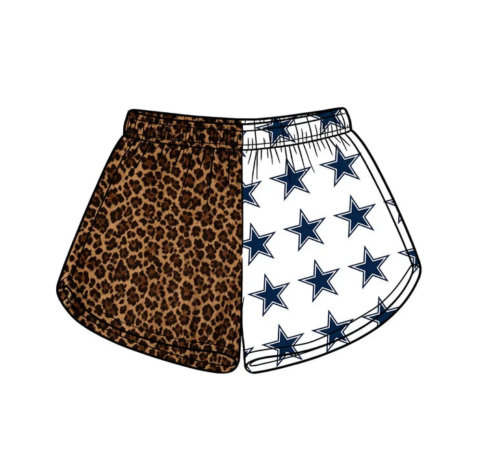 (Custom  Preorder MOQ 5) Baby Girls Leopard Stars Team Shorts Bottom
