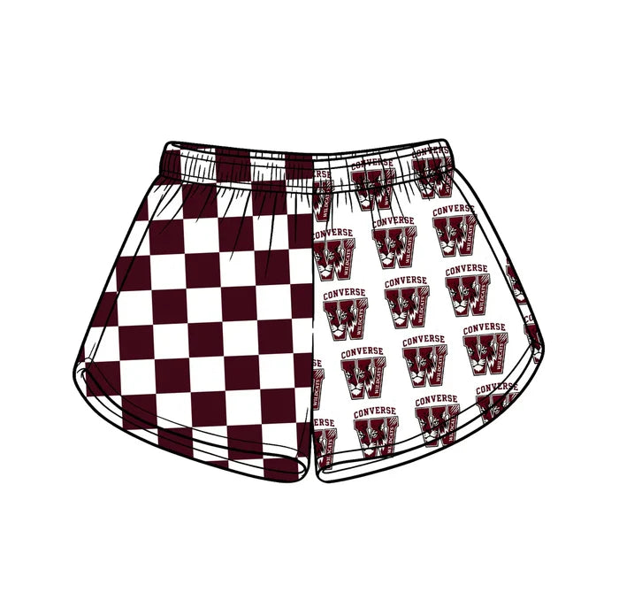 (Custom  Preorder MOQ 5) Baby Girls Maroon Checked Converse Team Shorts Bottom
