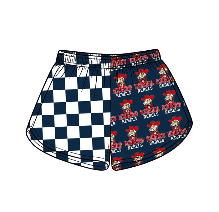 (Custom  Preorder MOQ 5) Baby Girls Navy Checked Ebarb Rebels Team Shorts Bottom