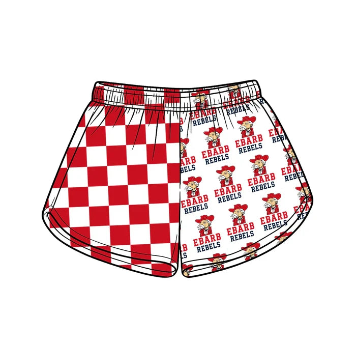 (Custom  Preorder MOQ 5) Baby Girls Red Checked Ebarb Team Shorts Bottom