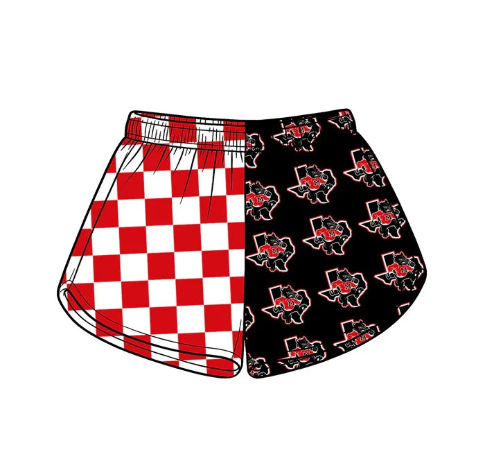 (Custom  Preorder MOQ 5) Baby Girls Red Checked Marlin Bulldogs Team Shorts Bottom