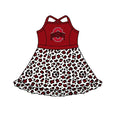 (Custom  Preorder MOQ 5) Baby Girls Strap Leopard Ohio State Team Knee Length Dress