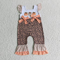 D1-15 Fall Pumpkin Embroidery Leopard Baby Girls Ruffle Romper