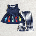 D3-28 Pen Sleeveless Tunic Top Ruffle Capri Pants Girls Back to School Outfits