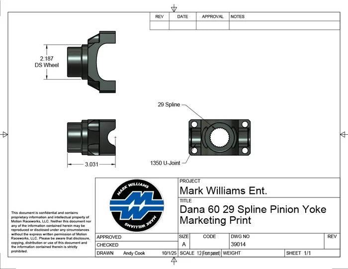 Dana 60™ 1350 29 Spline Extreme Duty 4340 Billet Steel Pinion Yoke - Motion Raceworks