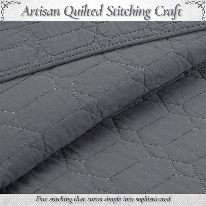 Diamond Honeycomb Solid Chic Gray 3 Piece Cotton Reversible Quilt Bedding Set
