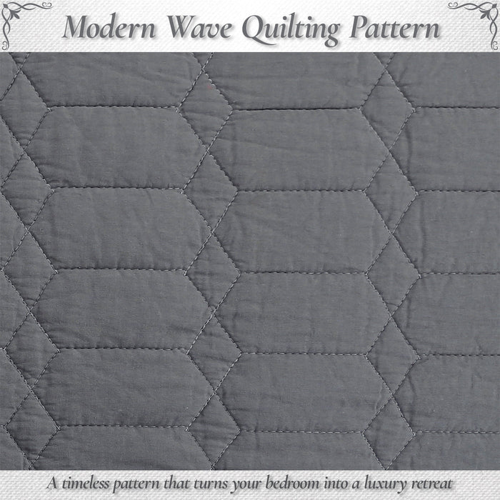 Diamond Honeycomb Solid Chic Gray 3 Piece Cotton Reversible Quilt Bedding Set