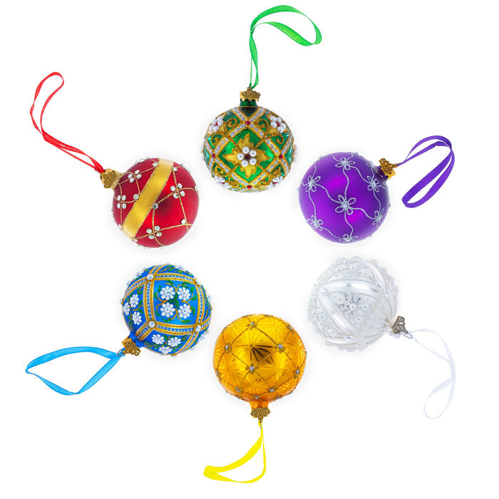 Dimensional Pearl Drops on White Ball Glass Christmas Ornament 3.25 Inches